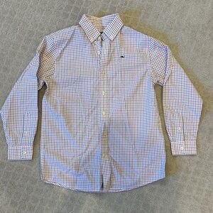 Vineyard Vines coral/Blue tone Plaid Shirt Boy’s M Whale shirt